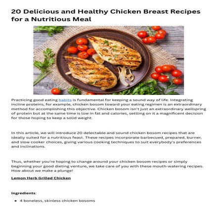 20 Delicious and Healthy Chicken Breast Recipes for a Nutritious Meal | PDF