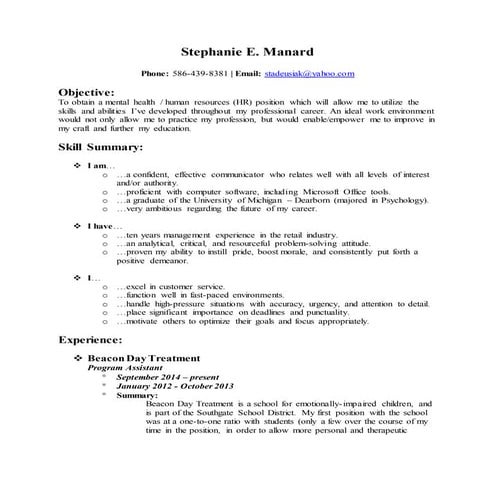 Resume of Stephanie E. Manard.2014.12.14