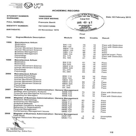 UFS Study Record | PDF