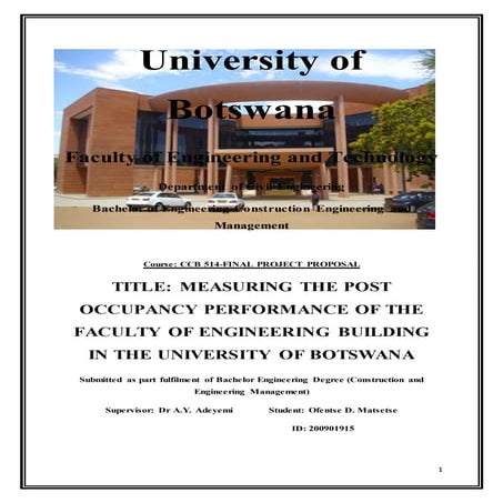 MEASURING THE POST OCCUPANCY PERFORMANCE OF THE FACULTY OF ENGINEERING BUILDI...