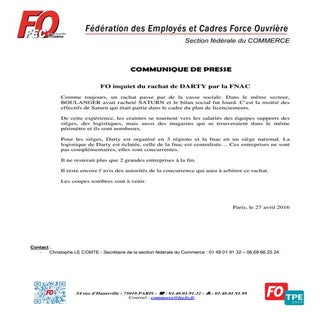 FO inquiet du rachat de Darty par l...