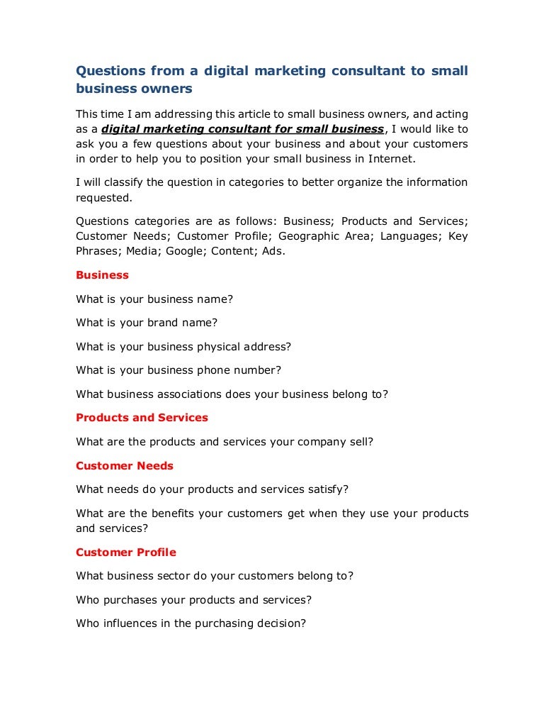 jun17 Questions From A Digital Marketing Consulting Firm To Small B