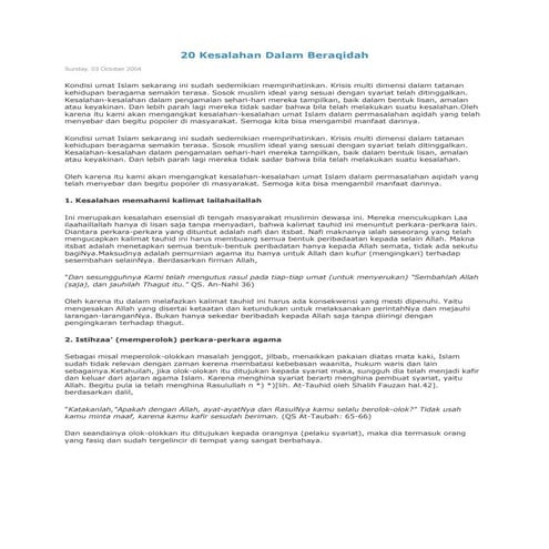 20 kesalahan dalam beraqidah