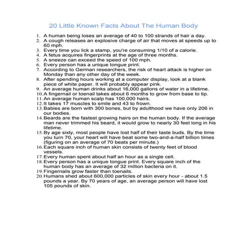 Interesting Human Body Facts | DOCX