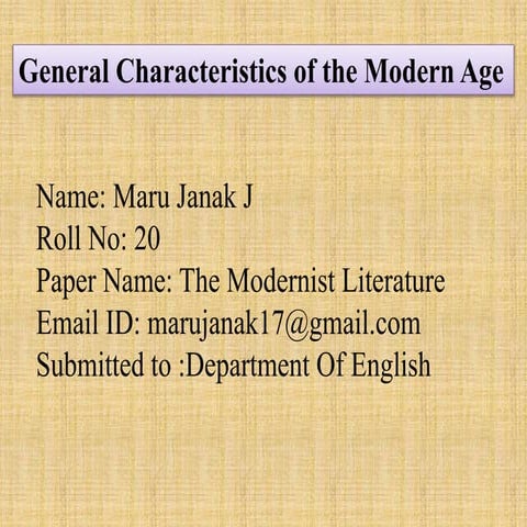 General Characteristics of the Modern Age