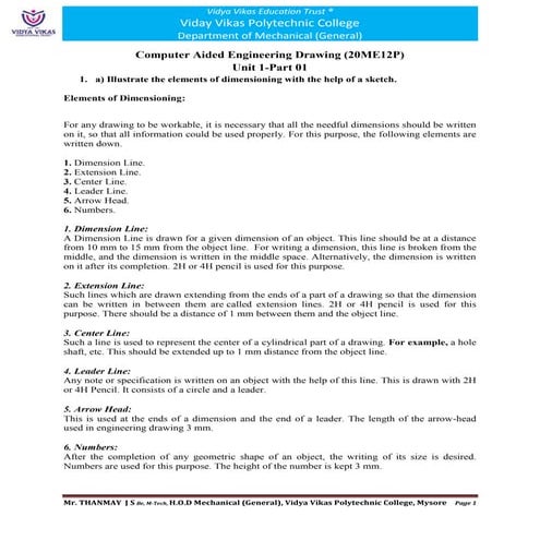 Computer Aided Engineering Drawing 20ME12P DTE Karnataka