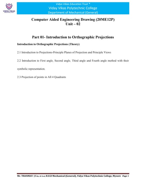 Computer Aided Engineering Drawing 20ME12P Unit – 02 Part 03 ...