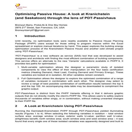 Optimizing Passive House: A look at Kranichstein (& Saskatoon) using PDT-Pass...