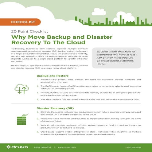 20 point checklist : why move backup and disaster recovery to the cloud - druva