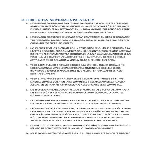 20 propuestas individuales para el 15 m