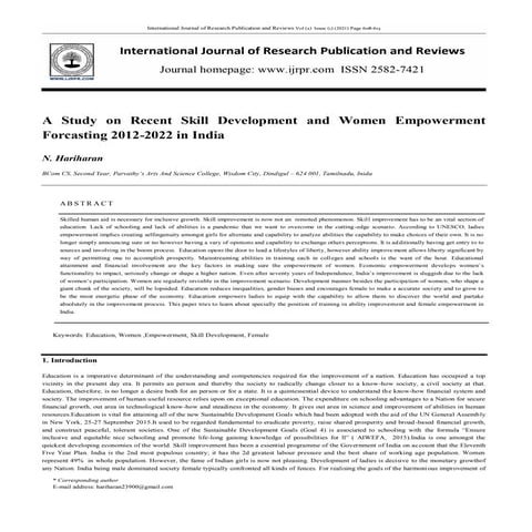 20 A STUDY ON RECENT SKILL DEVELOPMENT AND WOMEN EMPOWERMENT FORCASTING ...