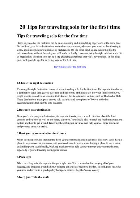 Solo Travel Made Simple: Top Tips for a Safe and Memorable Journey | PDF