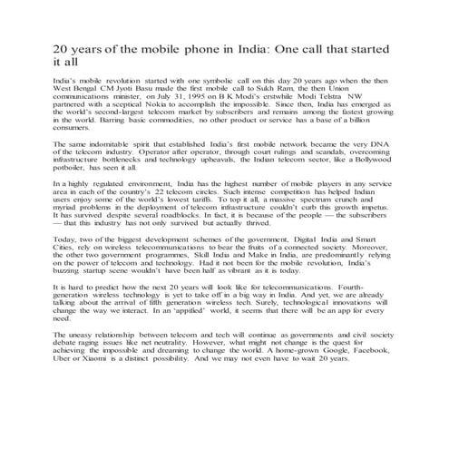 20 years of the mobile phone in india | DOCX
