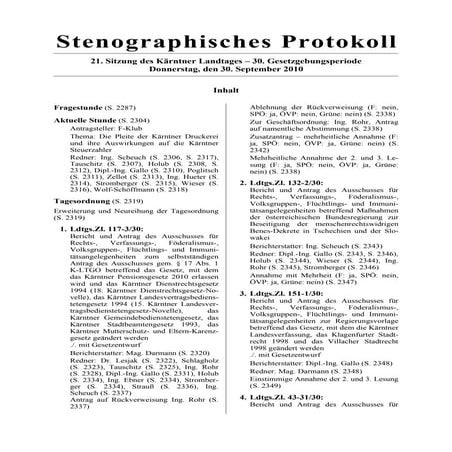 21. LTG-Sitzung am 30. September 2010