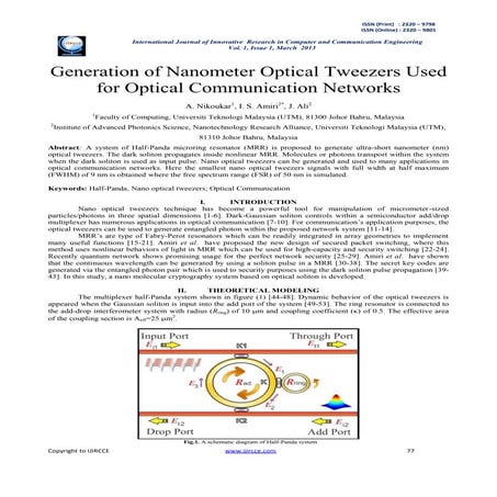Generation of Nanometer Optical Tweezers Used  for Optical Communication Netw...