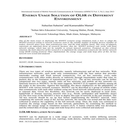 ENERGY USAGE SOLUTION OF OLSR IN DIFFERENT ENVIRONMENT