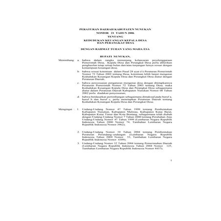 Perda Kabupaten Nunukan Kedudukan keuangan kepala Desa dan Perangkat Desa.