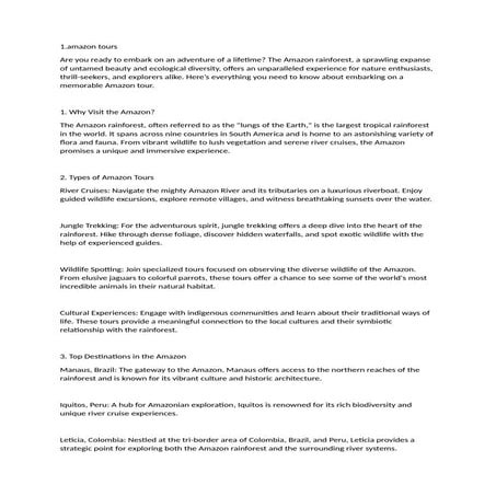 amazon tours,                          .