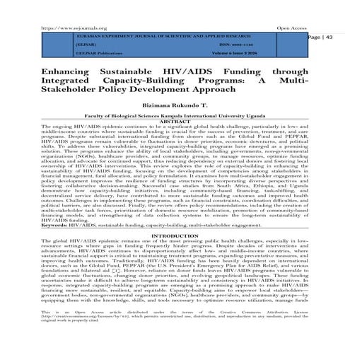 Enhancing Sustainable HIV/AIDS Funding through Integrated Capacity-Building Programs: A Multi-Stakeholder Policy Development Approach (www.kiu.ac.ug)