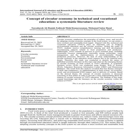 Concept of circular economy in technical and vocational education: a ...