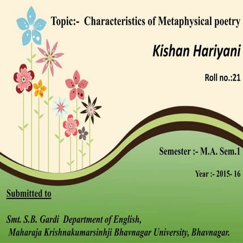 Characteristics of  Metaphysical Poetry 