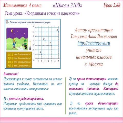 2100. 4 класс Урок 2.88. Координаты точек на плоскости