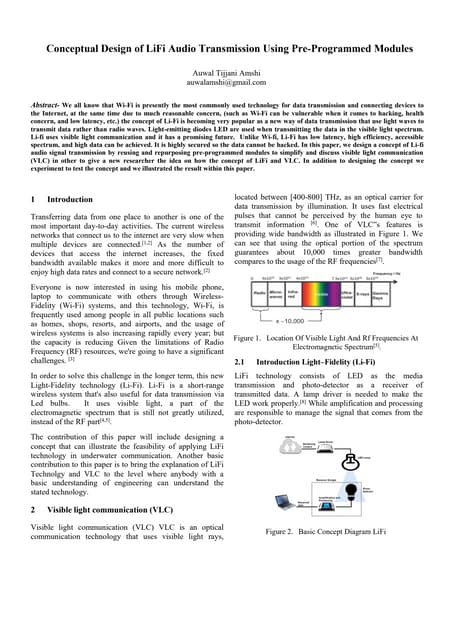 Conceptual Design of LiFi Audio Transmission Using Pre-Programmed Modules