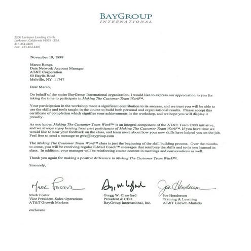 AT&T (Baygroup) Team Work Recognition