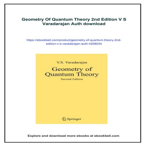 Geometry Of Quantum Theory 2nd Edition V S Varadarajan Auth | PDF