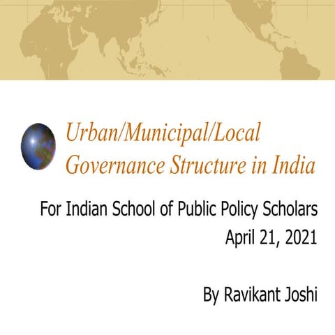 Urban Management & Governance Structures in India