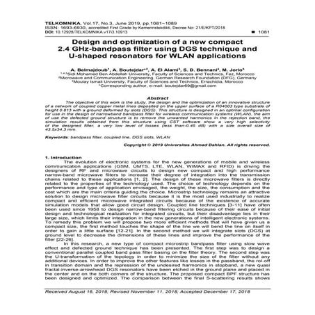 Design and optimization of a new compact 2.4 GHz-bandpass filter using DGS te...