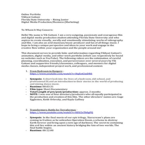 Online Portfolio Cover Letter 