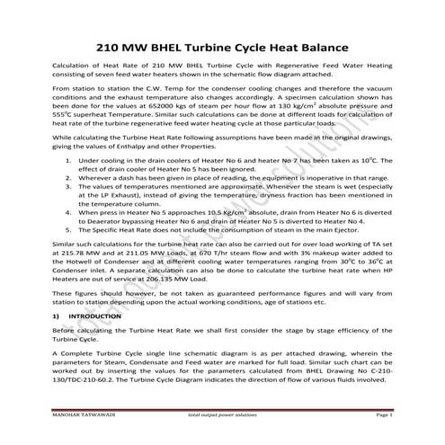210 MW BHEL Turbine Cycle Heat Balance
