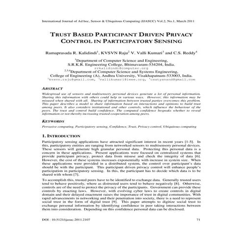 TRUST BASED PARTICIPANT DRIVEN PRIVACY CONTROL IN PARTICIPATORY SENSING