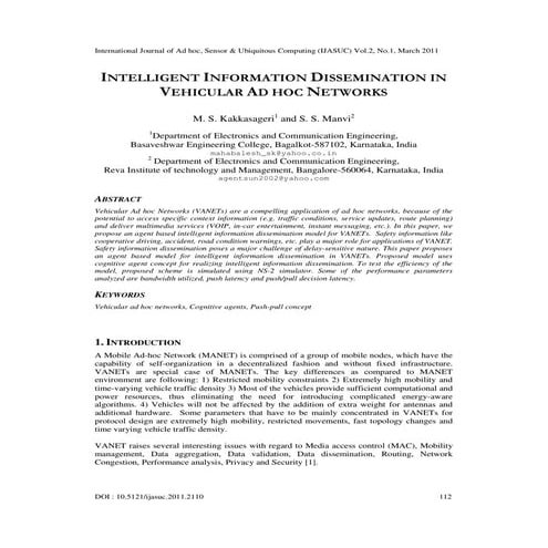 INTELLIGENT INFORMATION DISSEMINATION IN VEHICULAR AD HOC NETWORKS