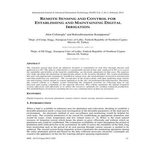 REMOTE SENSING AND CONTROL FOR ESTABLISHING AND MAINTAINING DIGITAL IRRIGATION
