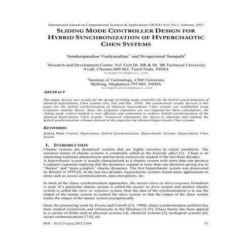 Sliding Mode Controller Design for Hybrid Synchronization of Hyperchaotic Che...