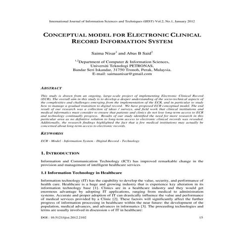 CONCEPTUAL MODEL FOR ELECTRONIC CLINICAL RECORD INFORMATION SYSTEM