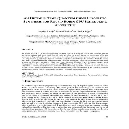 AN OPTIMUM TIME QUANTUM USING LINGUISTIC SYNTHESIS FOR ROUND ROBIN CPU SCHEDU...