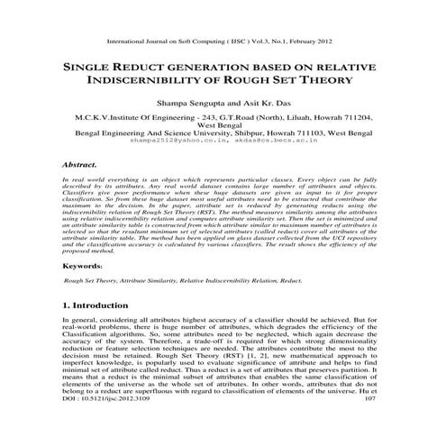 Single Reduct Generation Based on Relative Indiscernibility of Rough Set Theo...