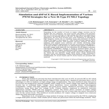 Simulation and dSPACE Based Implementation of Various PWM Strategies for a Ne...
