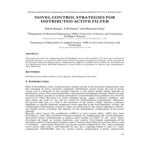 NOVEL CONTROL STRATEGIES FOR DISTRIBUTED ACTIVE FILTER 