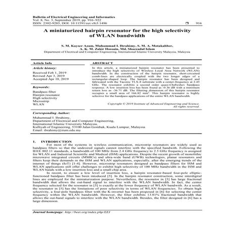 A miniaturized hairpin resonator for the high selectivity of WLAN bandwidth