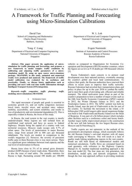 A Framework for Traffic Planning and Forecasting using Micro-Simulation Calib...
