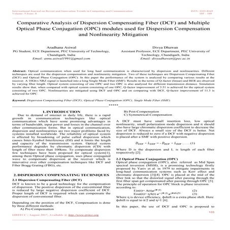Comparative Analysis of Dispersion Compensating Fiber (DCF) and Multiple Opti...