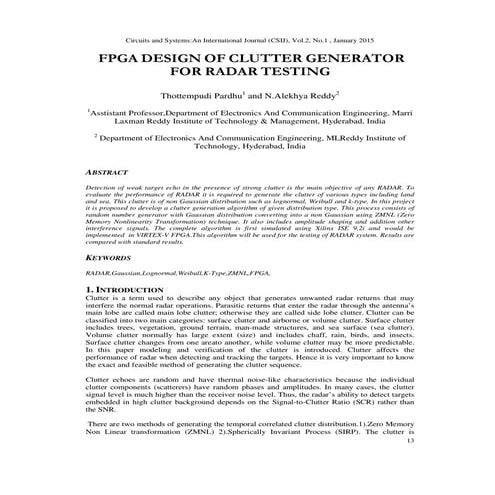 Fpga Design Of Clutter Generator For Radar Testing | PDF