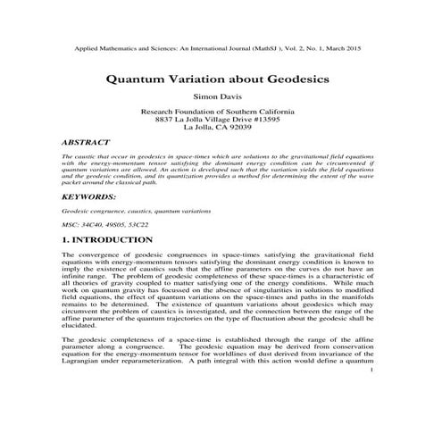Quantum Variation about Geodesics 