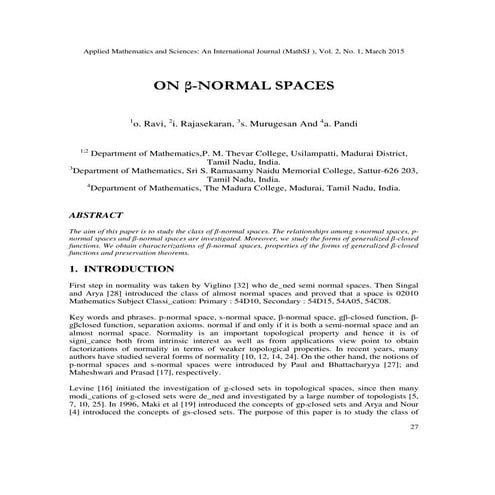 ON β-NORMAL SPACES 