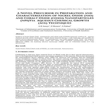 A NOVEL PRECURSOR IN PREPARATION AND CHARACTERIZATION OF NICKEL OXIDE (NIO) A...