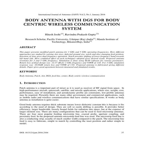 BODY ANTENNA WITH DGS FOR BODY CENTRIC WIRELESS COMMUNICATION SYSTEM